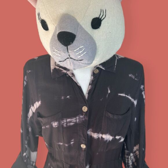 💜 TIE DYE J GEE OMBRE MAXI SHIRT DRESS PURPLE GRAY PINK SIZE XL - Picture 2 of 6